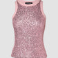 Allover Sequin O neck Sleeveless Tank Tops Slim Fitted Shirt