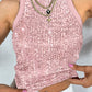 Allover Sequin O neck Sleeveless Tank Tops Slim Fitted Shirt