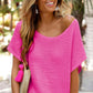 Pink Solid Loose Knit Short Dolman Sleeve Sweater