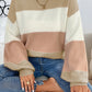 Dusty Pink Color Block Lantern Sleeve Drop Shoulder Sweater