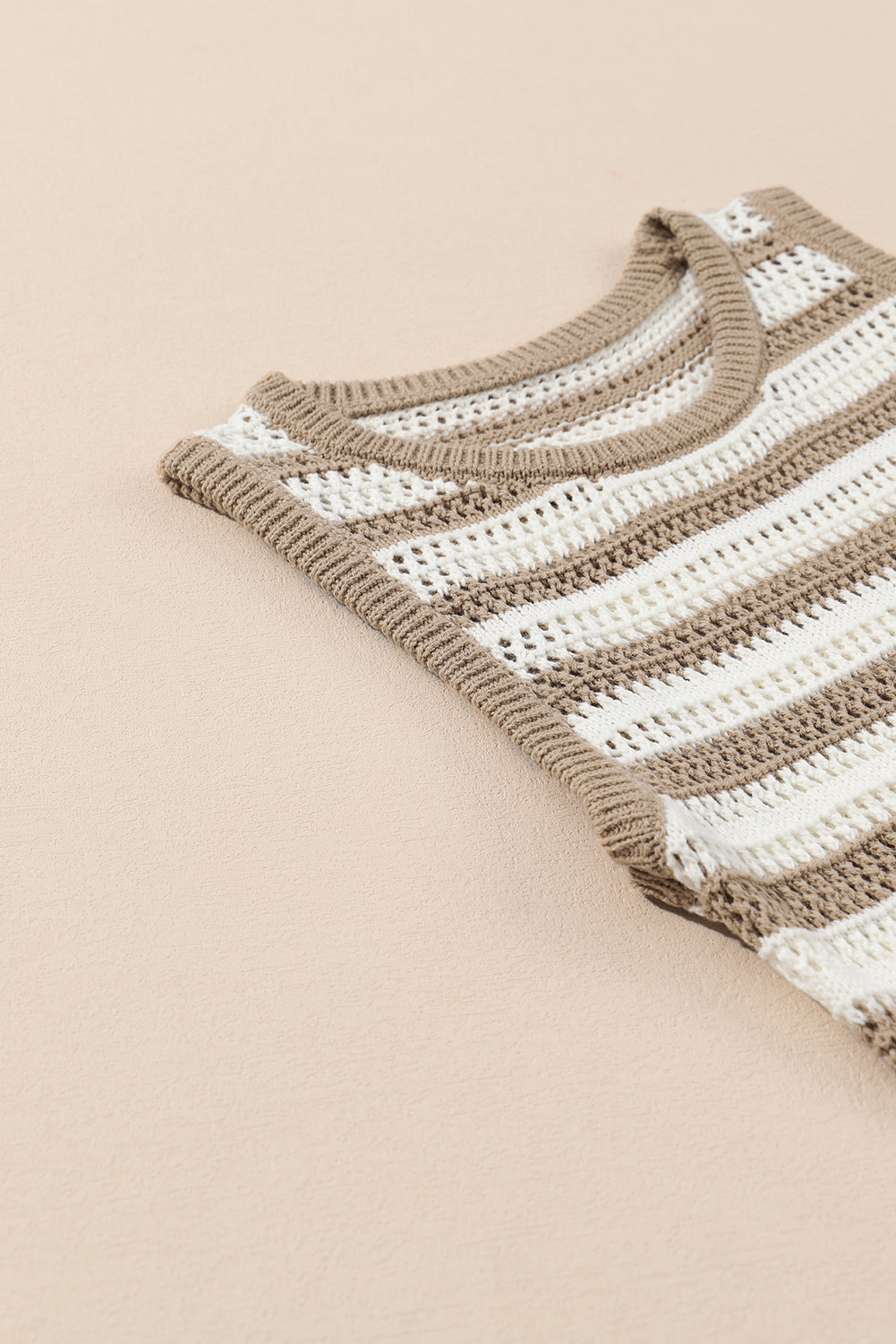 Khaki Stripe Hollowed Knit Sleeveless Sweater Dress