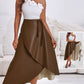 PU Leather Wrap Lace Up Casual Mid Length Skirt Work Skirt