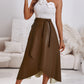 PU Leather Wrap Lace Up Casual Mid Length Skirt Work Skirt