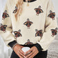 Jet Stream Textured Colorblock Edge Sequin Turkey Graphic Long Sleeve Top