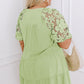 Laurel Green Floral Crochet Short Sleeve Notch V Neck Tiered Plus Size Mini Dress