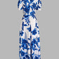 Floral Print V Neck Puff Sleeve Button Decor Dress Casual Waist A Line Dress
