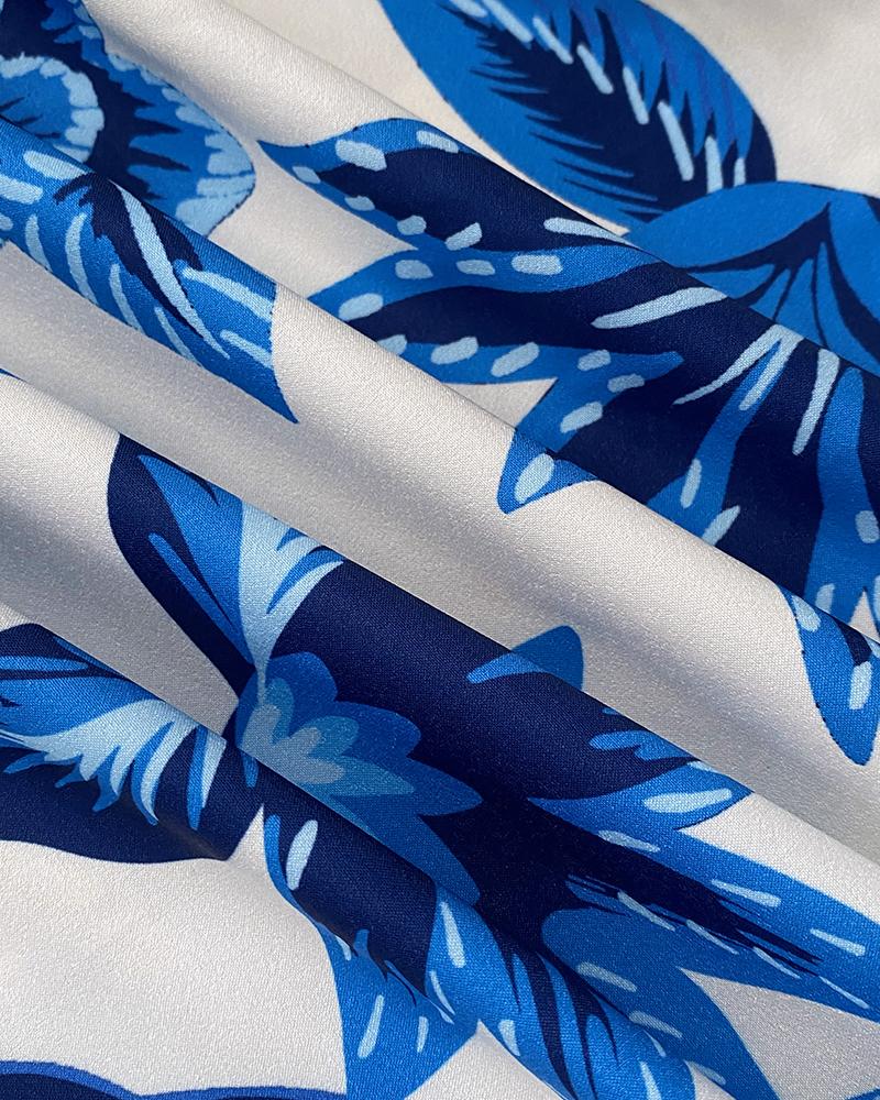 Floral Print V Neck Puff Sleeve Button Decor Dress Casual Waist A Line Dress