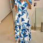 Floral Print V Neck Puff Sleeve Button Decor Dress Casual Waist A Line Dress