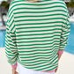 Bright Green Striped Sequin Clover Graphic Colorblock Long Sleeve St Patrick Top