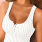 U Neck Snap Button Ribbed Tank Top
