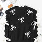 Black Bow Print Side Ties Scalloped Hem Sweater T Shirt