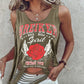 Floral Letter Print Ladder Cutout Tank Top