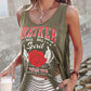 Floral Letter Print Ladder Cutout Tank Top
