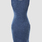 Buttoned Pocket Design Ribbed Bodycon Dress