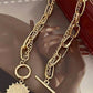 Gold Plated Vintage Carved Coin Pendant Chain Necklace