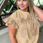 Parchment Ruffled Short Sleeve Bowknot Applique Crew Neck Plus Size Top