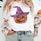 White Halloween Sequined Pumpkin Crewneck Graphic Tee