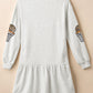White Sequined Basketball Patched Ruffled Long Sleeve Mini Dress