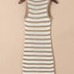Khaki Stripe Hollowed Knit Sleeveless Sweater Dress