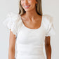 White Eyelet Ruffle Sleeve Slim Fitted Top