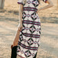 Beige Western Aztec Printed Long T-shirt Dress