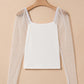White Swiss Dot Mesh Long Sleeve Square Neck Slim Top