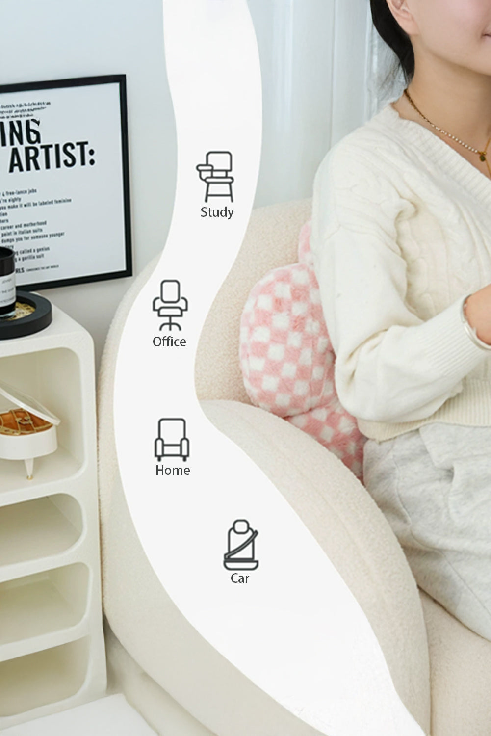 Pink Checkered Flower Shape Soft Sofa Cushion