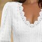 Deep V Neck Contrast Lace Three Quarters Sleeves Tee Casual Shirred & Frill Hem Cuffs Breathable Top