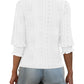Deep V Neck Contrast Lace Three Quarters Sleeves Tee Casual Shirred & Frill Hem Cuffs Breathable Top
