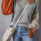 Gray Colorblock Bishop Sleeve Ribbed Trim Sweater