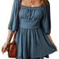 Real Teal Frilled Neckline 3/4 Sleeve Layered Ruched Mini Dress