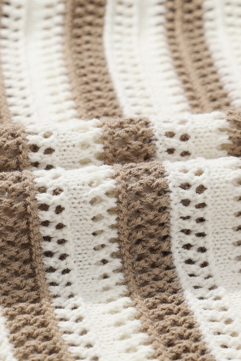 Khaki Stripe Hollowed Knit Sleeveless Sweater Dress