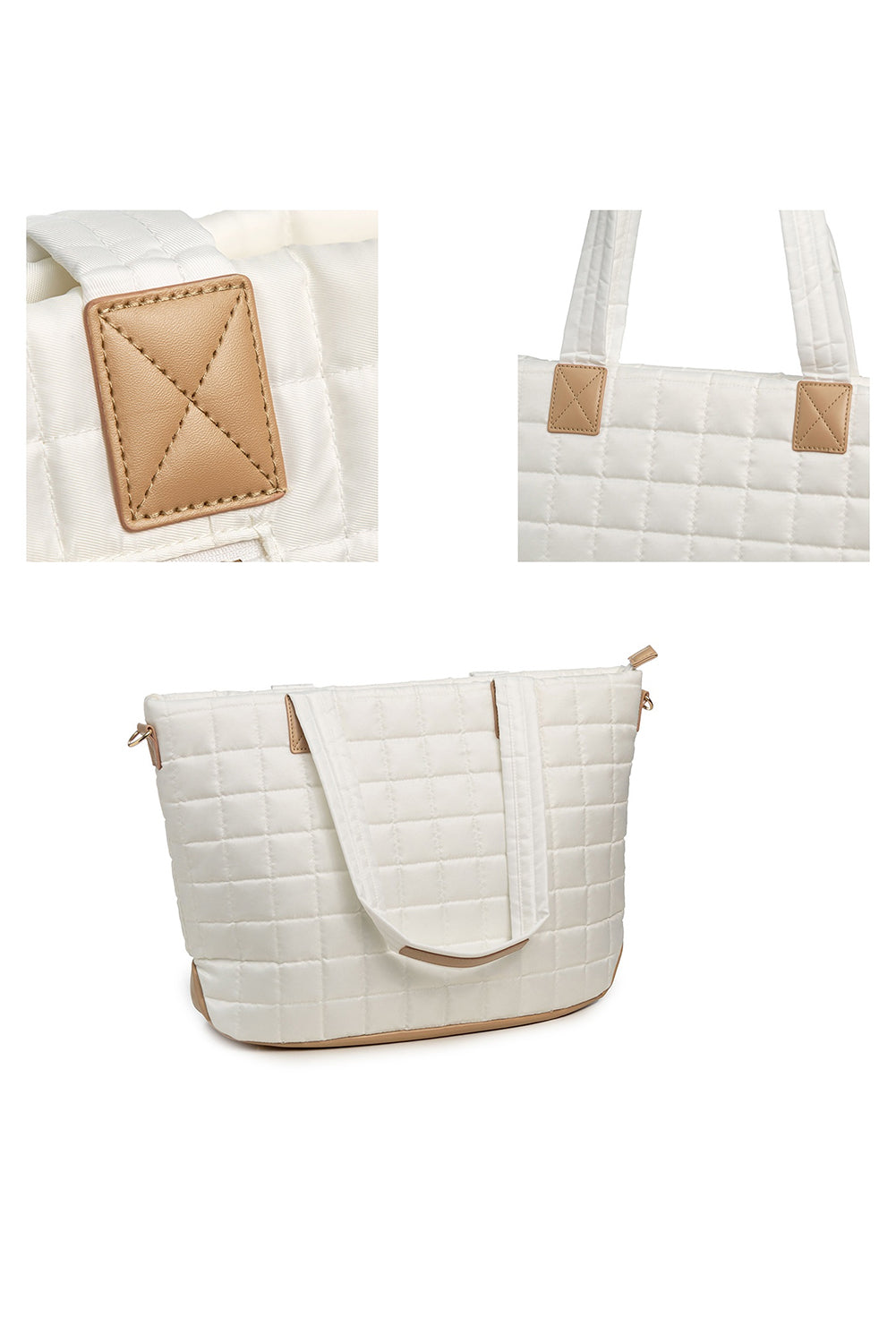 White Quilted Patchwork Large Tote Bag and Clutch 2pcs Set