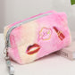 Pink Sequined Lip Lipstick Fluffy Cosmetic Bag