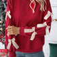 Fiery Red Contrast Bow Decor Dropped Sleeve Crewneck Sweatshirt