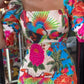Tropical Print Shirred Puff Sleeve Dress