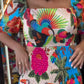 Tropical Print Shirred Puff Sleeve Dress