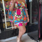 Tropical Print Shirred Puff Sleeve Dress