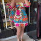 Tropical Print Shirred Puff Sleeve Dress