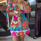 Tropical Print Shirred Puff Sleeve Dress