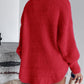 Beaded Decor V neckline Long Sleeve Fluffy Oversized Sweater