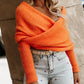 Off Shoulder Crisscross Wrap Knit Sweater