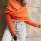 Off Shoulder Crisscross Wrap Knit Sweater