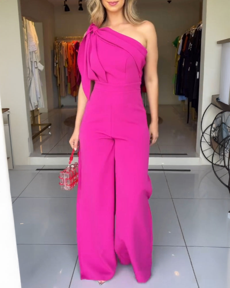 One Shoulder Tied Detail Bowknot Jumpsuit