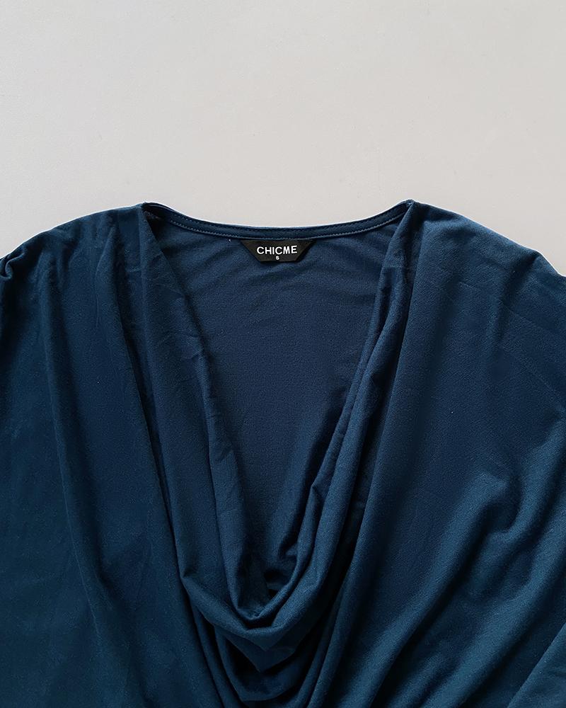 Cowl Neck Batwing Sleeve Ruched T Shirt Casual Slim Fit Top