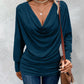 Cowl Neck Batwing Sleeve Ruched T Shirt Casual Slim Fit Top