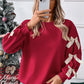 Fiery Red Contrast Bow Decor Dropped Sleeve Crewneck Sweatshirt