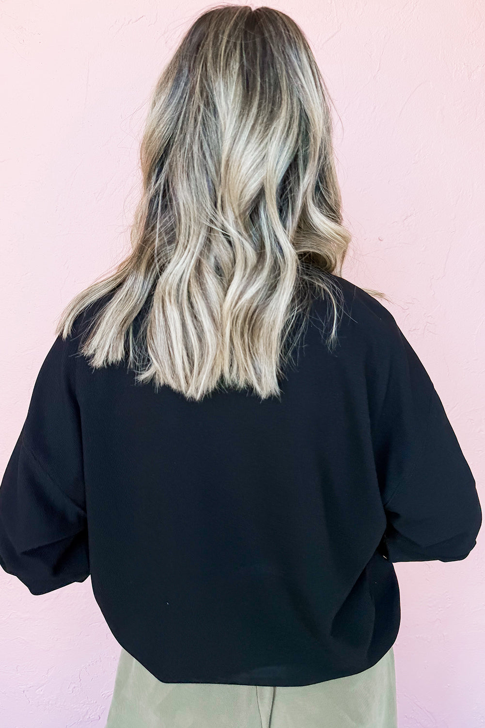 Black MAMA Shiny Graphic Pullover Sweatshirt