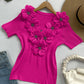 Floral Pattern Rhinestone Decor Knit Top