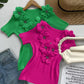 Floral Pattern Rhinestone Decor Knit Top